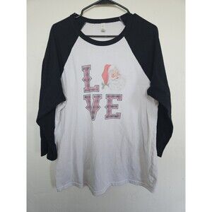 Bella Canvas Black And White Raglan Shirt, Christmas Design, Size XL